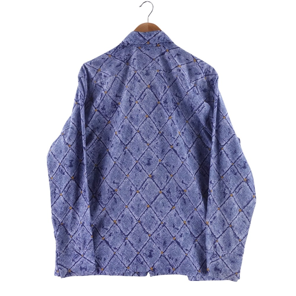 Vintage Spire California Men XL Blue Geometric Diamond Disco Shirt 60s/70s Retro - Picture 2 of 7
